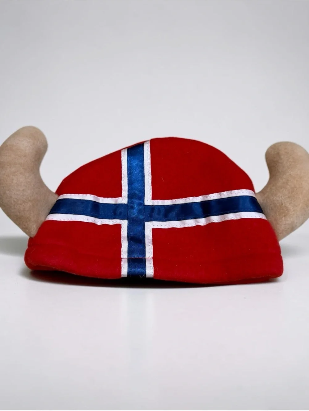 Kids Red Viking Horn Hat with Norwegian Flag Accent baby size16 inch felt